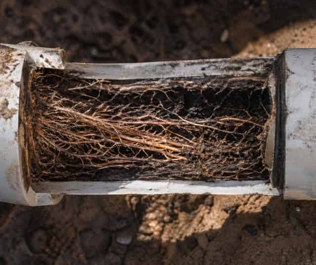 Tree roots growing in drain line.